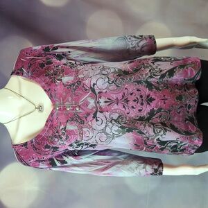 Unity World Wear sz XL Petite Multicolor Floral Print Studded Sparkling T…